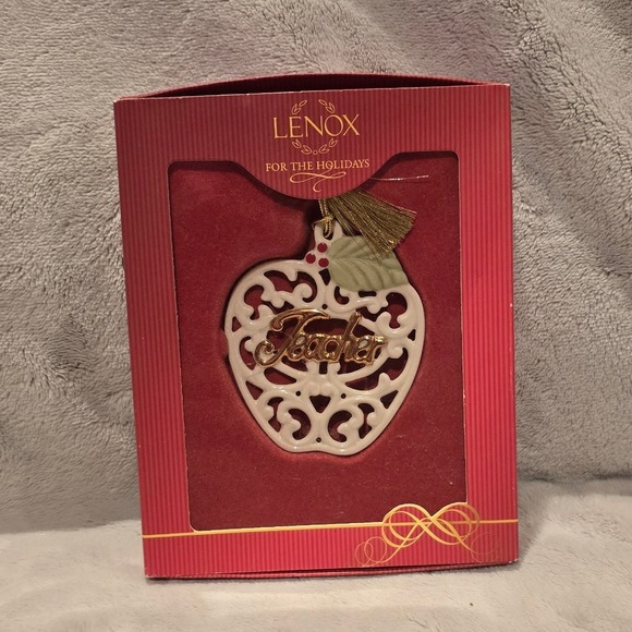 Lenox Other - Lenox‎ For The Holidays Teacher Apple Ornament Gold Tassel Gift Boxed
